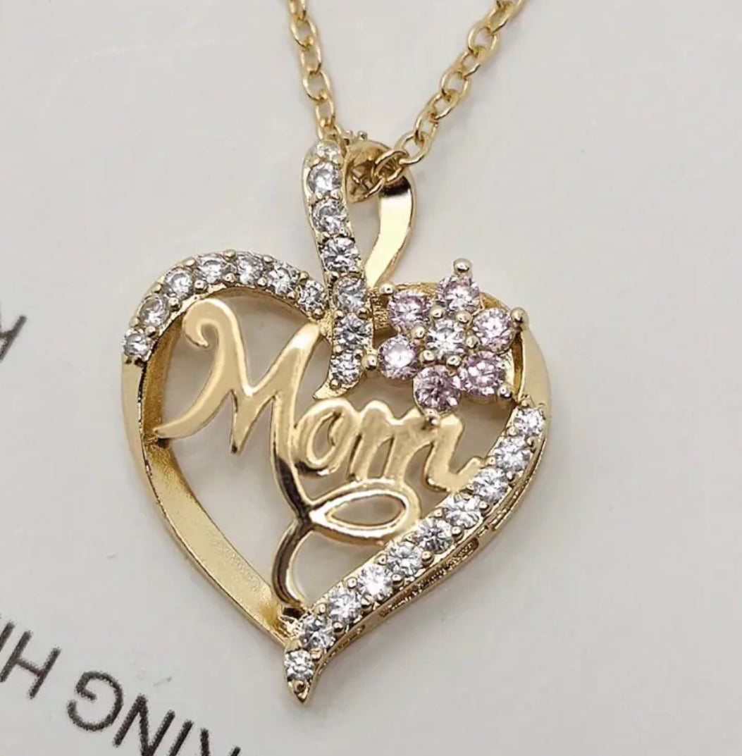 Stylish Heart Flower MOM Pendant Necklace Symbol of Love Great Gift