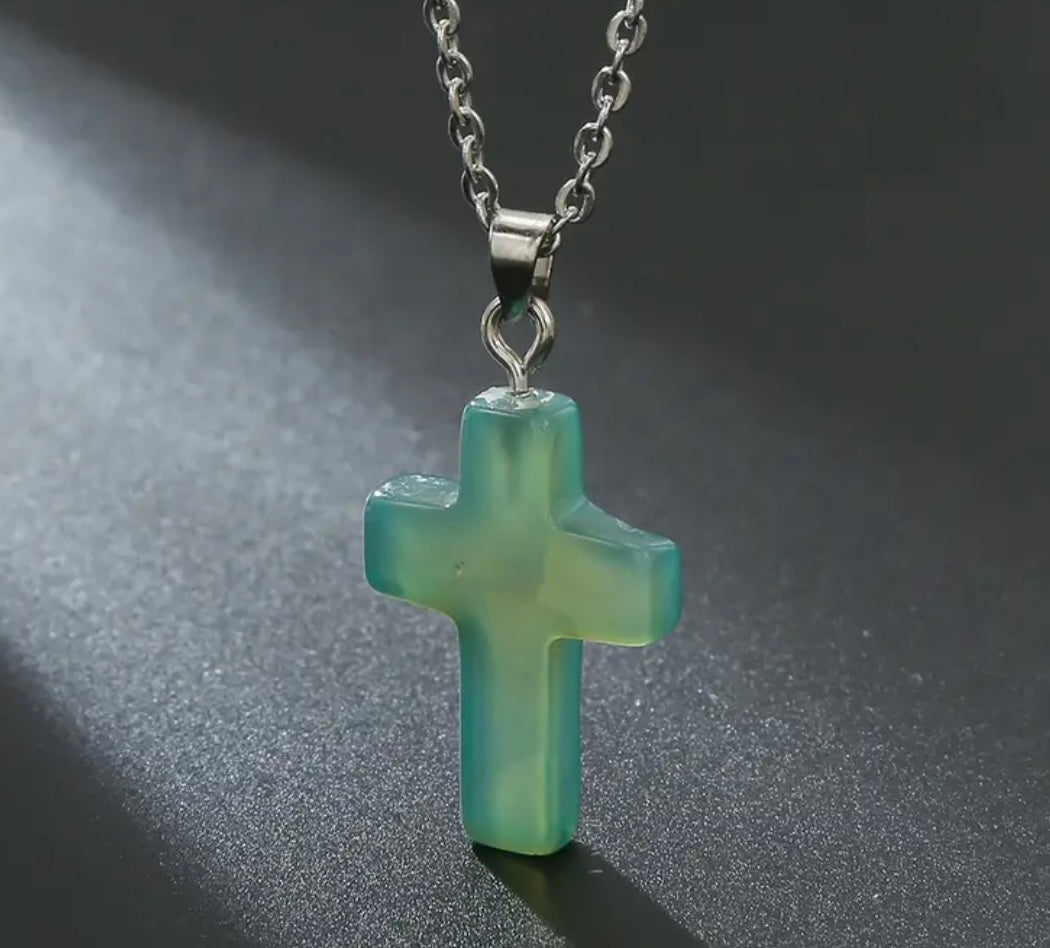 Natural Stone Cross Gemstone Pendant Necklace