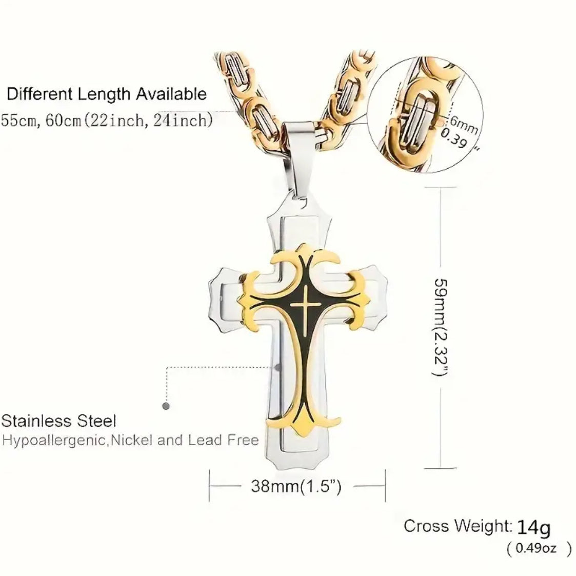 Stylish Men’s Stainless Steel Cross Pendant With Flat Chain and Timeless Design