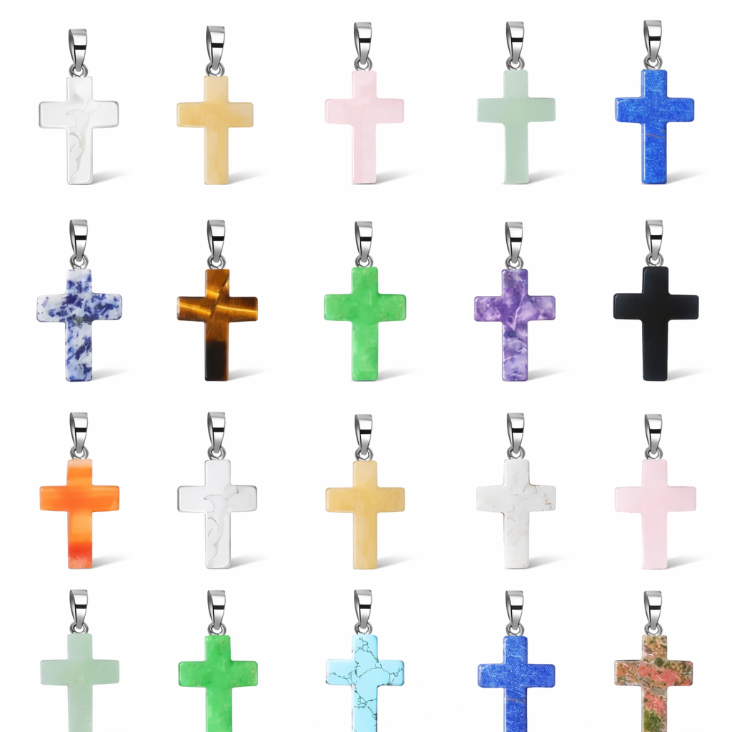 Natural Stone Cross Pendant Collection
