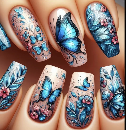 24 pcs Beautiful Butterfly Fake Press On Nails