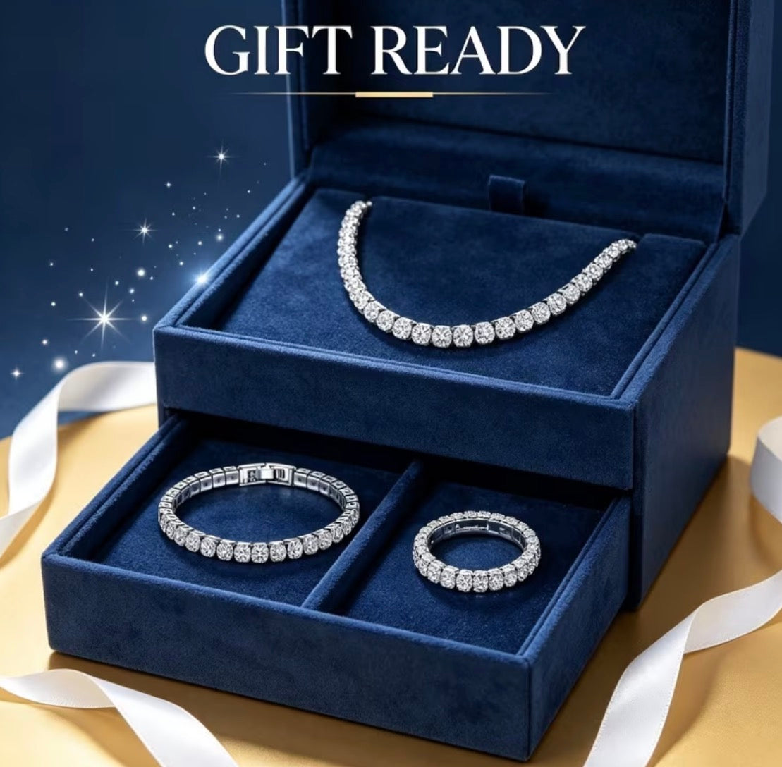 Three-Piece Moissanite Jewelry Set in Sterling Silver (925)
