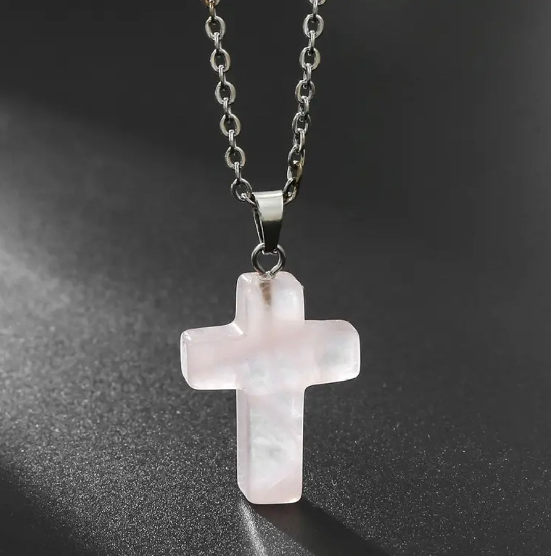 Natural Stone Cross Gemstone Pendant Necklace