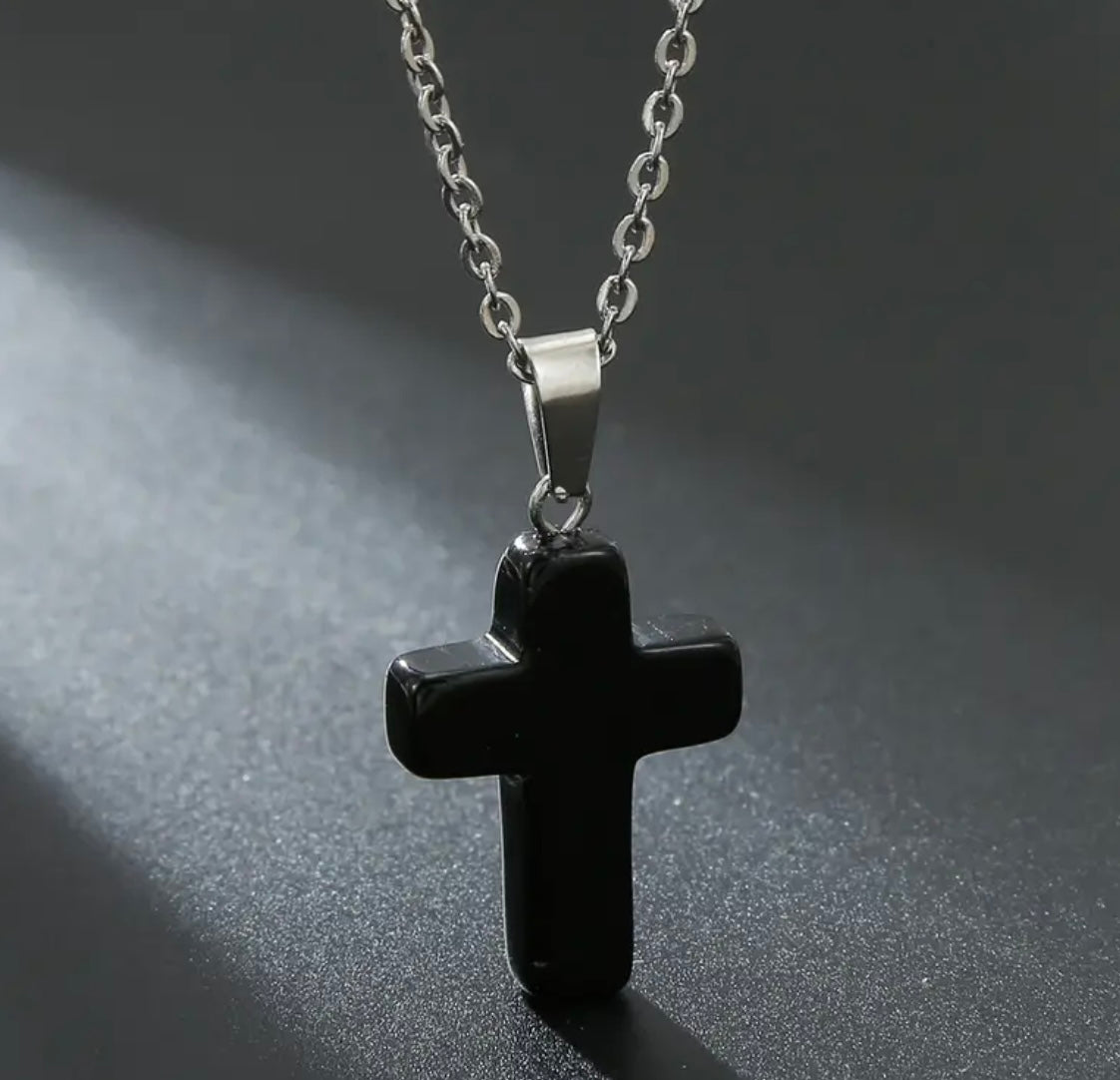 Natural Stone Cross Gemstone Pendant Necklace