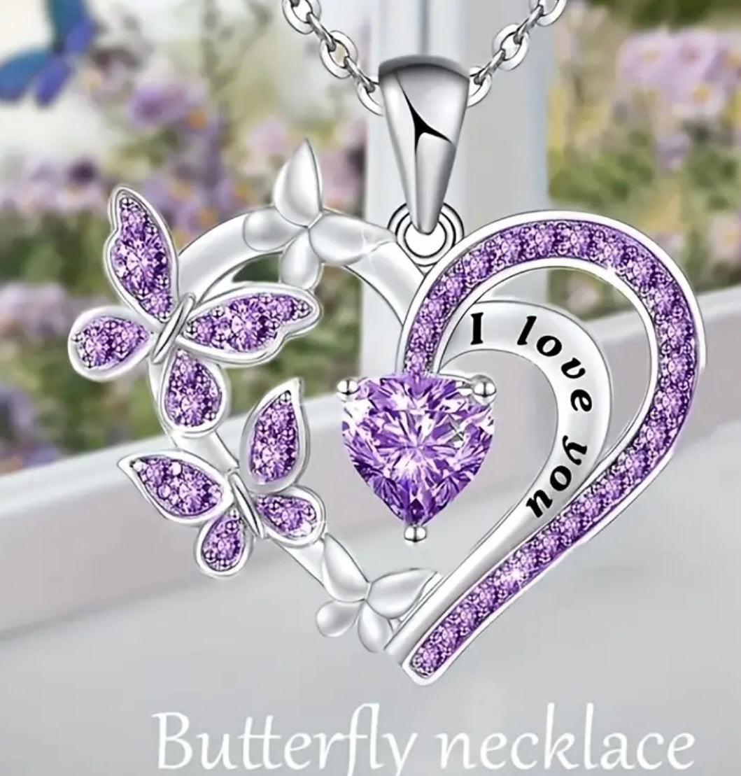 1 pc Shiny Butterfly Decor Heart Shaped Pendant for Women