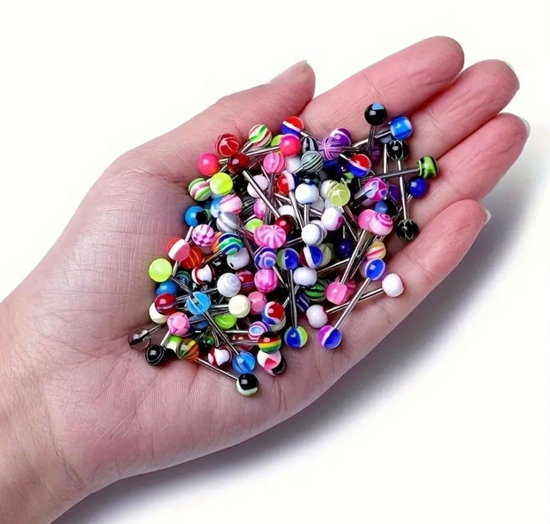 100 Total Pieces Stylish Tongue Rings Stainless Steel Barbells