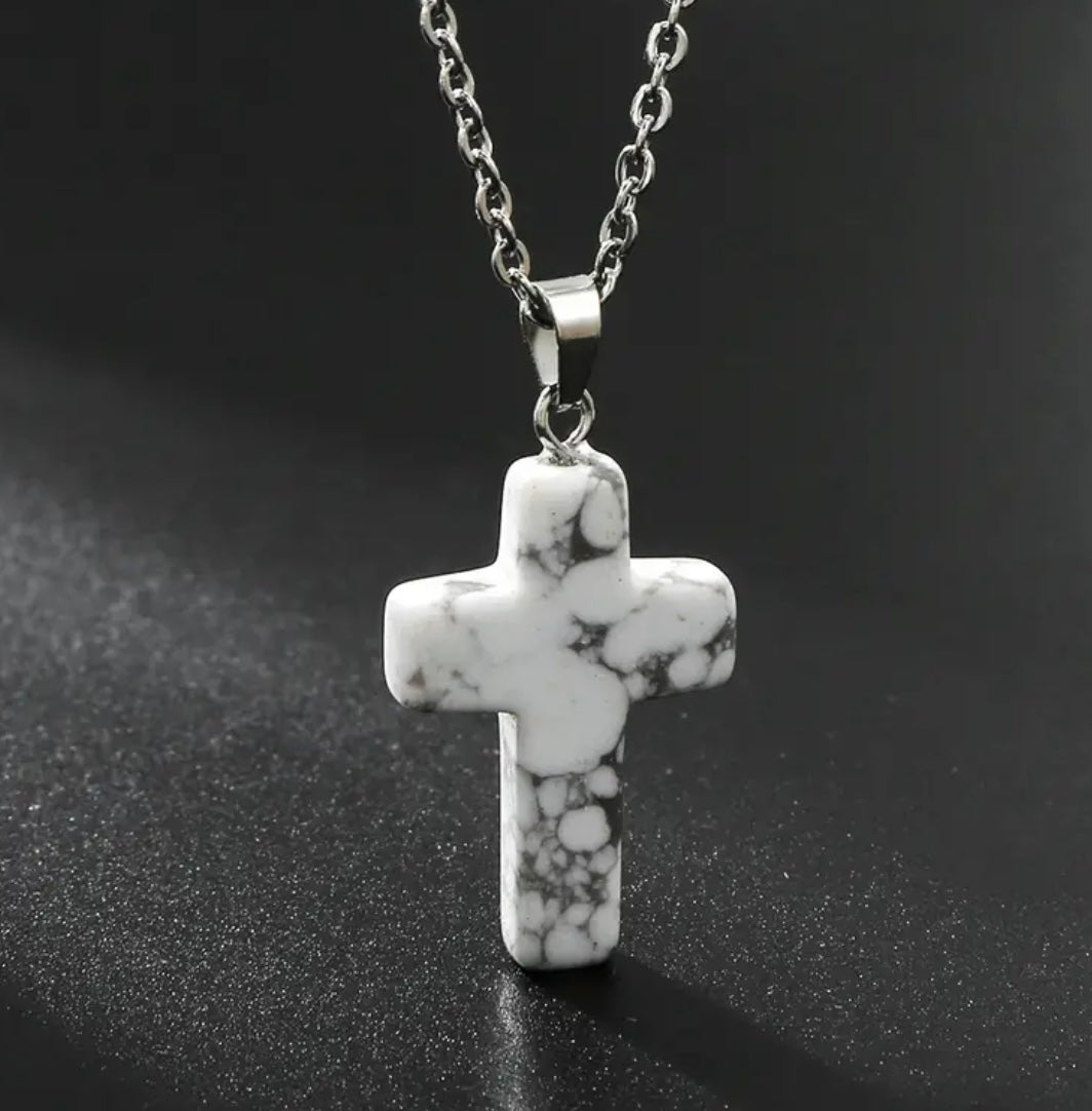 Natural Stone Cross Gemstone Pendant Necklace