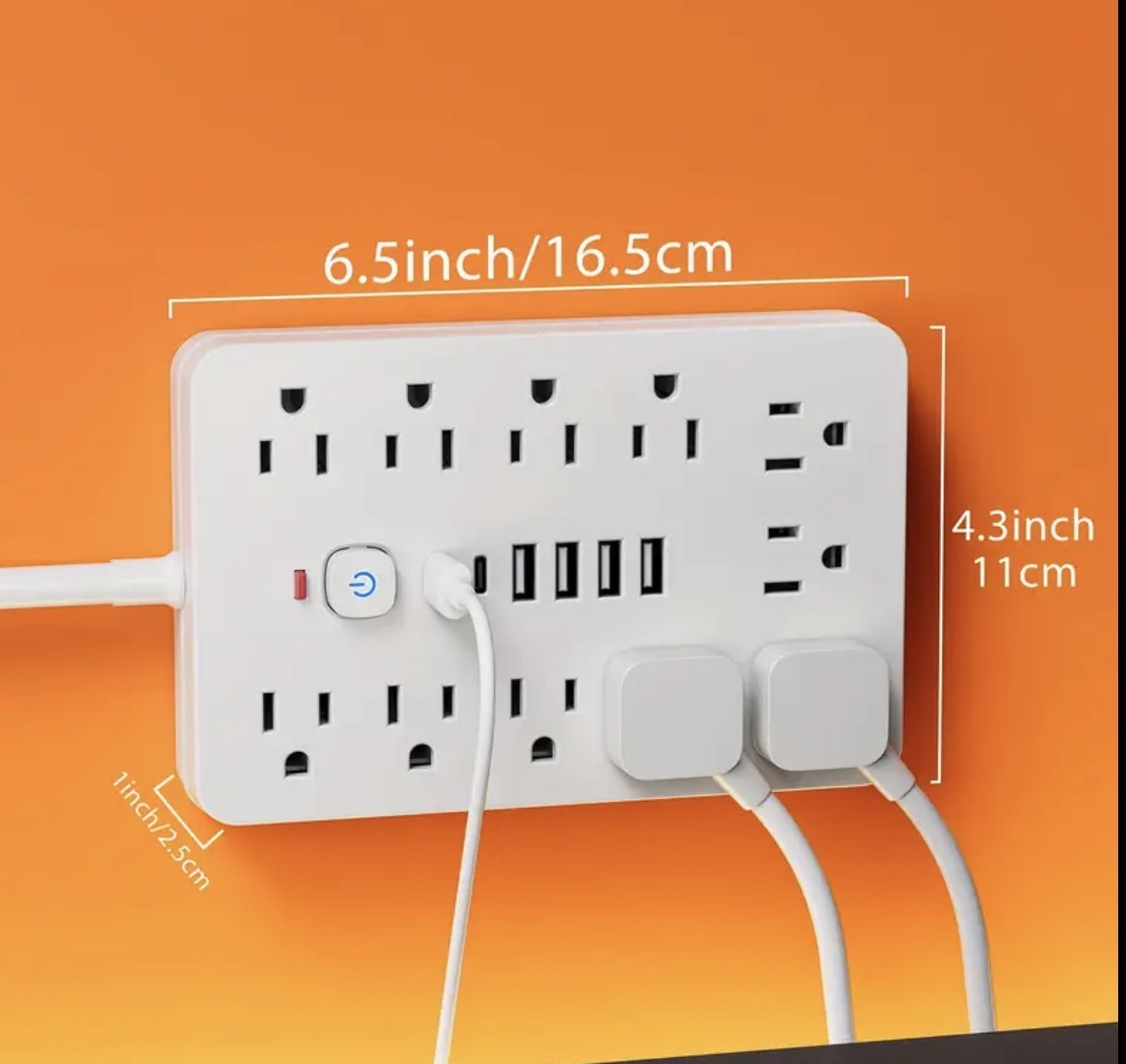 14 in 1 Power Strip Surge Protector with 8 AC outlets, 4 USB and 2 Type C ports Flat Plug In Design