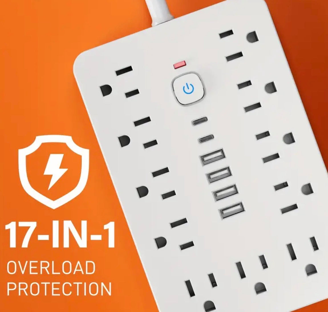 14 in 1 Power Strip Surge Protector with 8 AC outlets, 4 USB and 2 Type C ports Flat Plug In Design