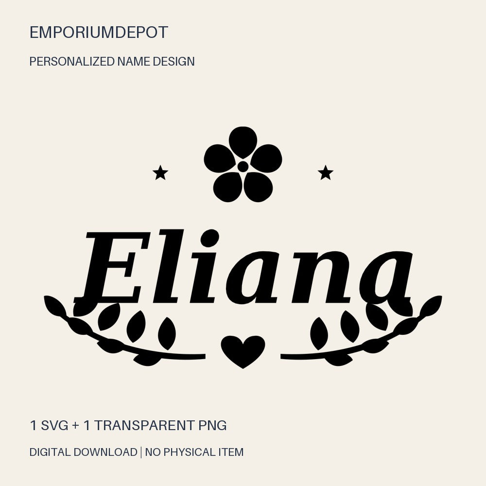 Eliana name SVG with flower, leaves and heart