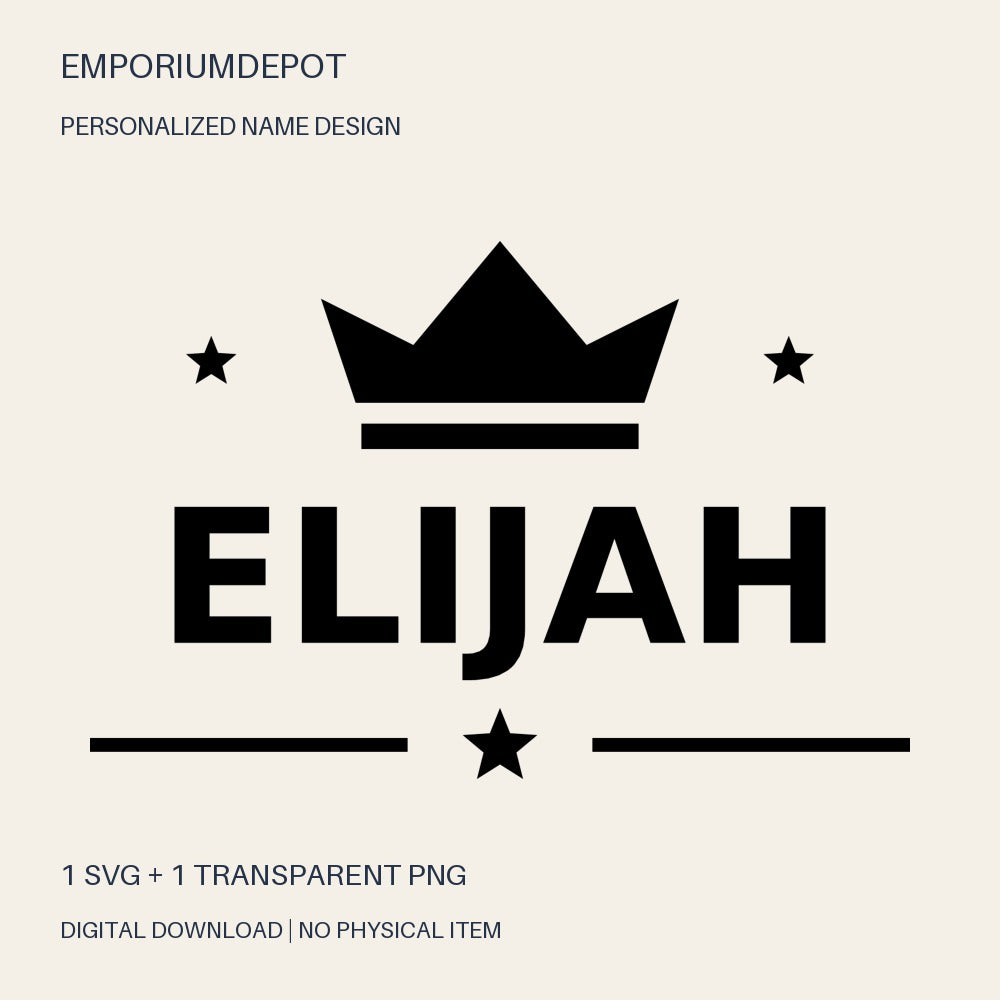 Elijah name SVG with crown and stars
