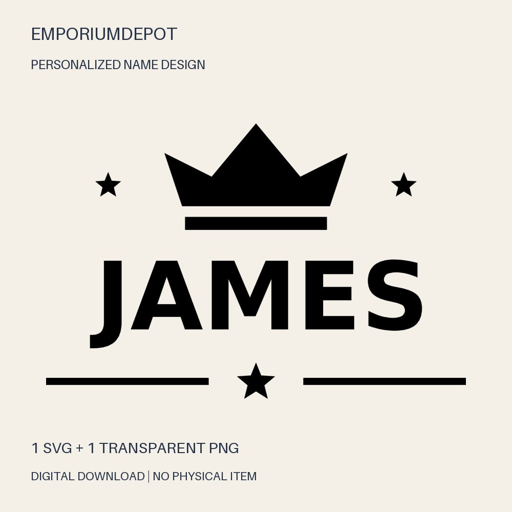James name SVG with crown and stars
