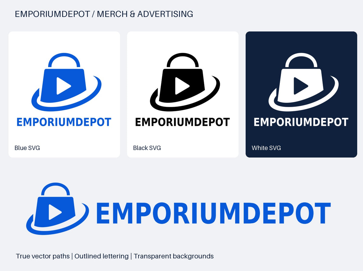 EmporiumDepot logo in blue, black, white and horizontal vector versions