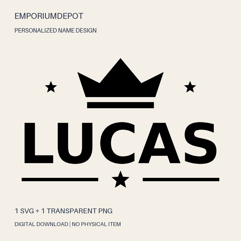 Lucas name SVG with crown and stars