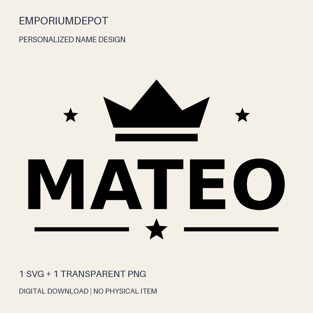 Mateo name SVG with crown and stars