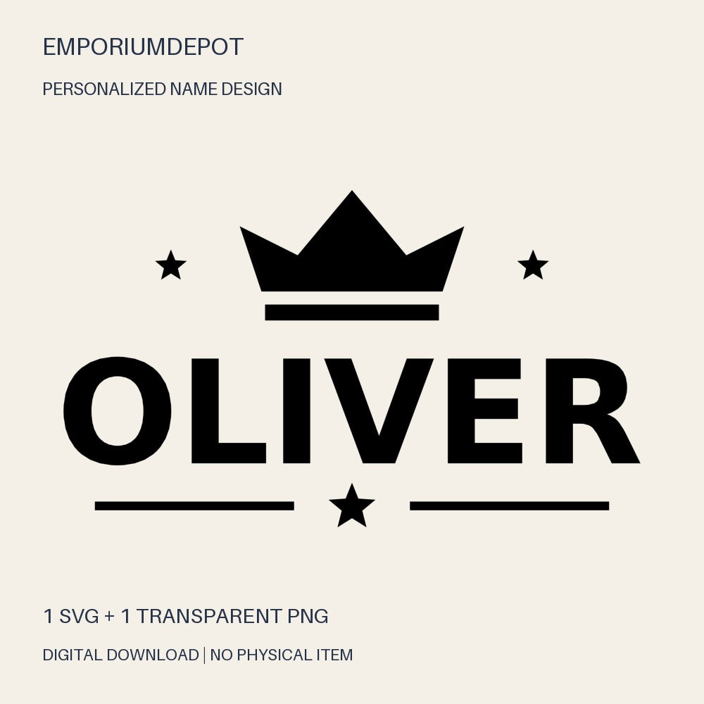 Oliver name SVG with crown and stars