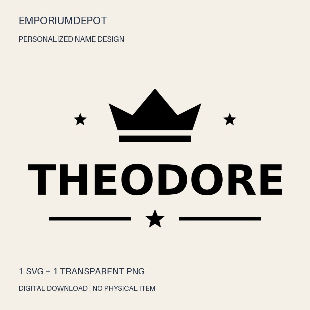Theodore name SVG with crown and stars