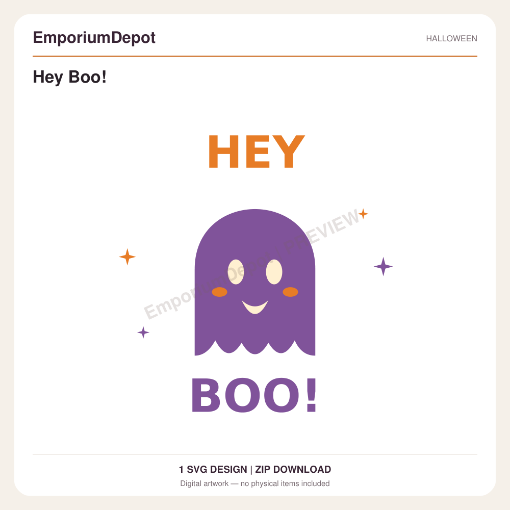 Hey Boo! — preview of 1 SVG design. Digital download; no physical item.