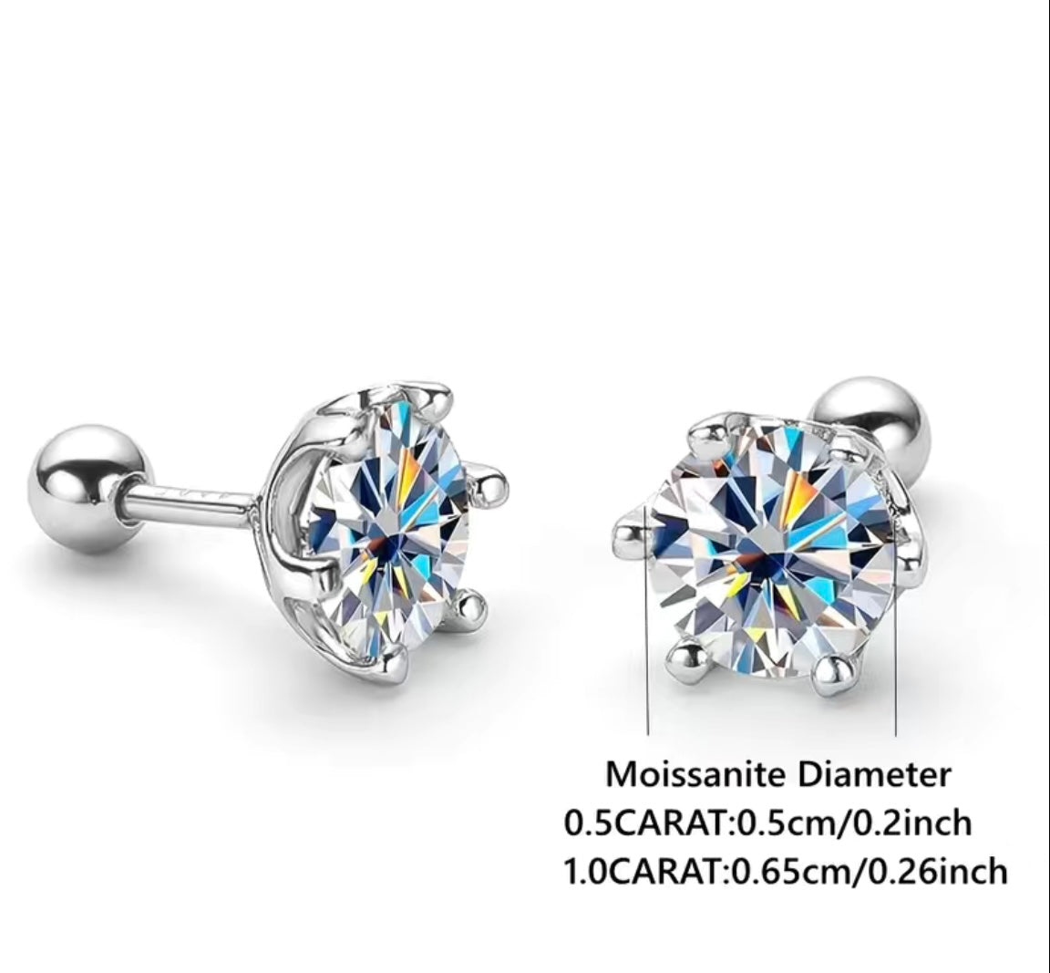 925 Sterling silver Moissanite Round Stud Earrings 1 carat