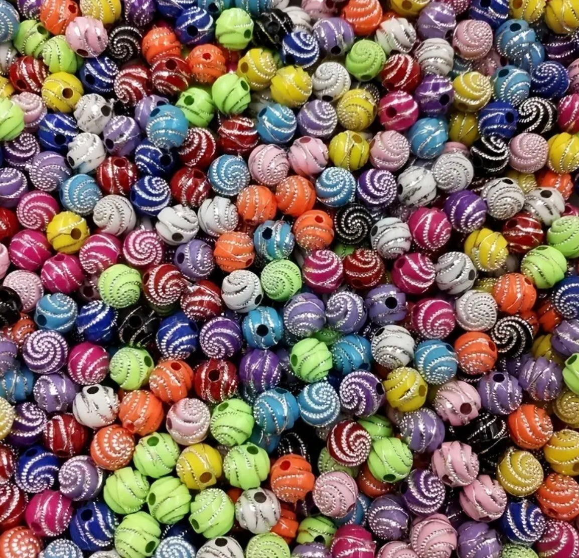 100 pcs 8mm Mixed Bundle Random Colors Spiral Acrylic Crafting Beads