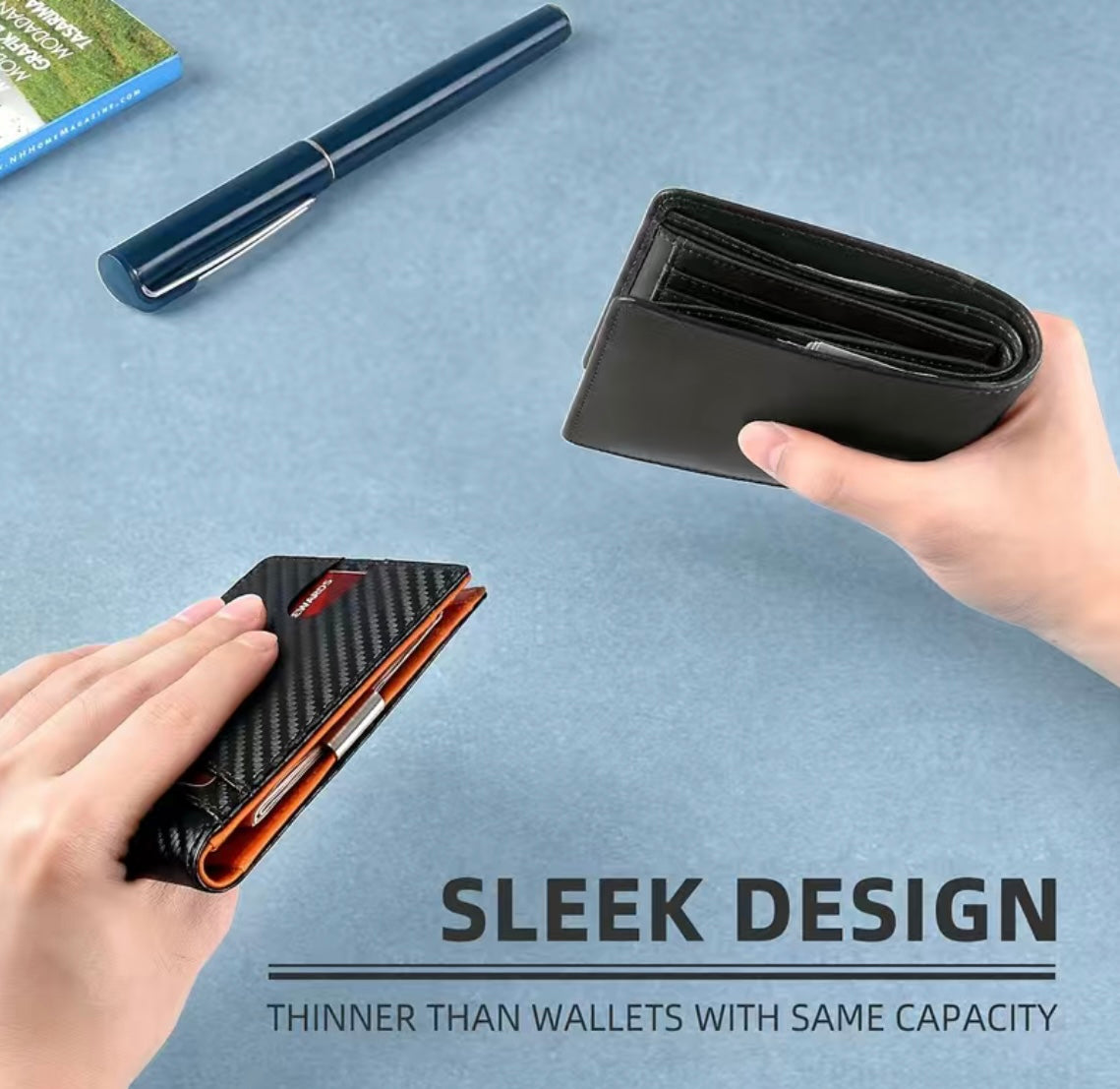 Slim Leather wallet With Money Clip & RFID blocking