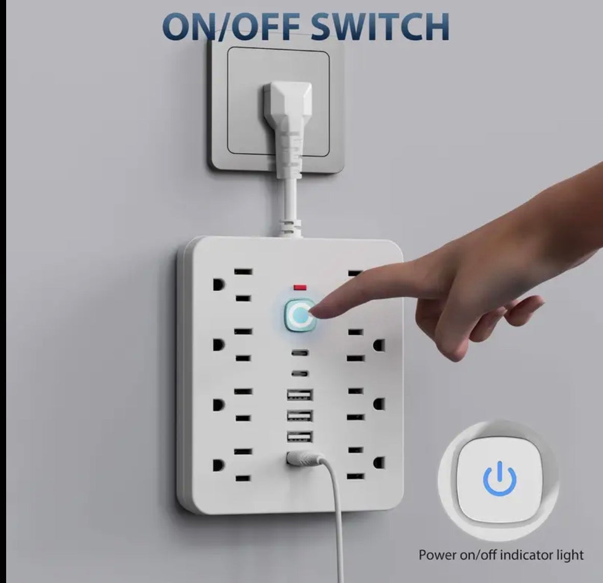 14 in 1 Power Strip Surge Protector with 8 AC outlets, 4 USB and 2 Type C ports Flat Plug In Design