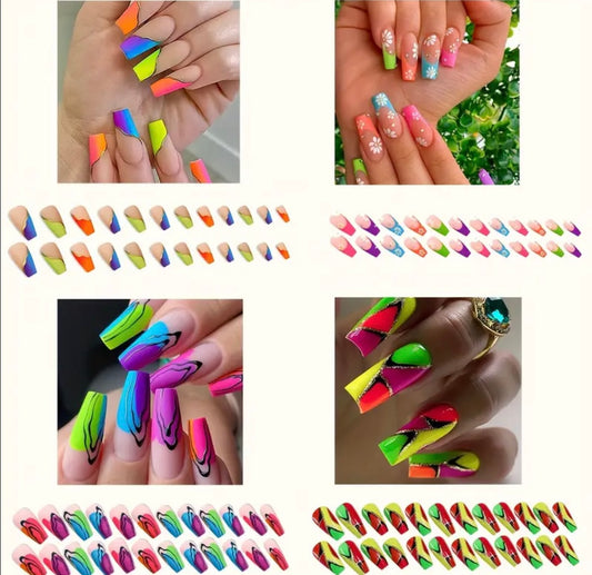 96 pcs (4 Packs) Floral Press on Nails With Rhinestones, med Ballet Shape With a Glossy Finish