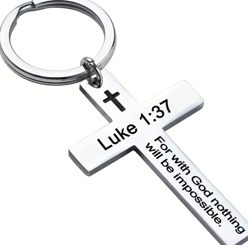 1 pc Custom Cross Keychain Stainless Steel Slogan Religious Key Ring Bible Verse Keychain