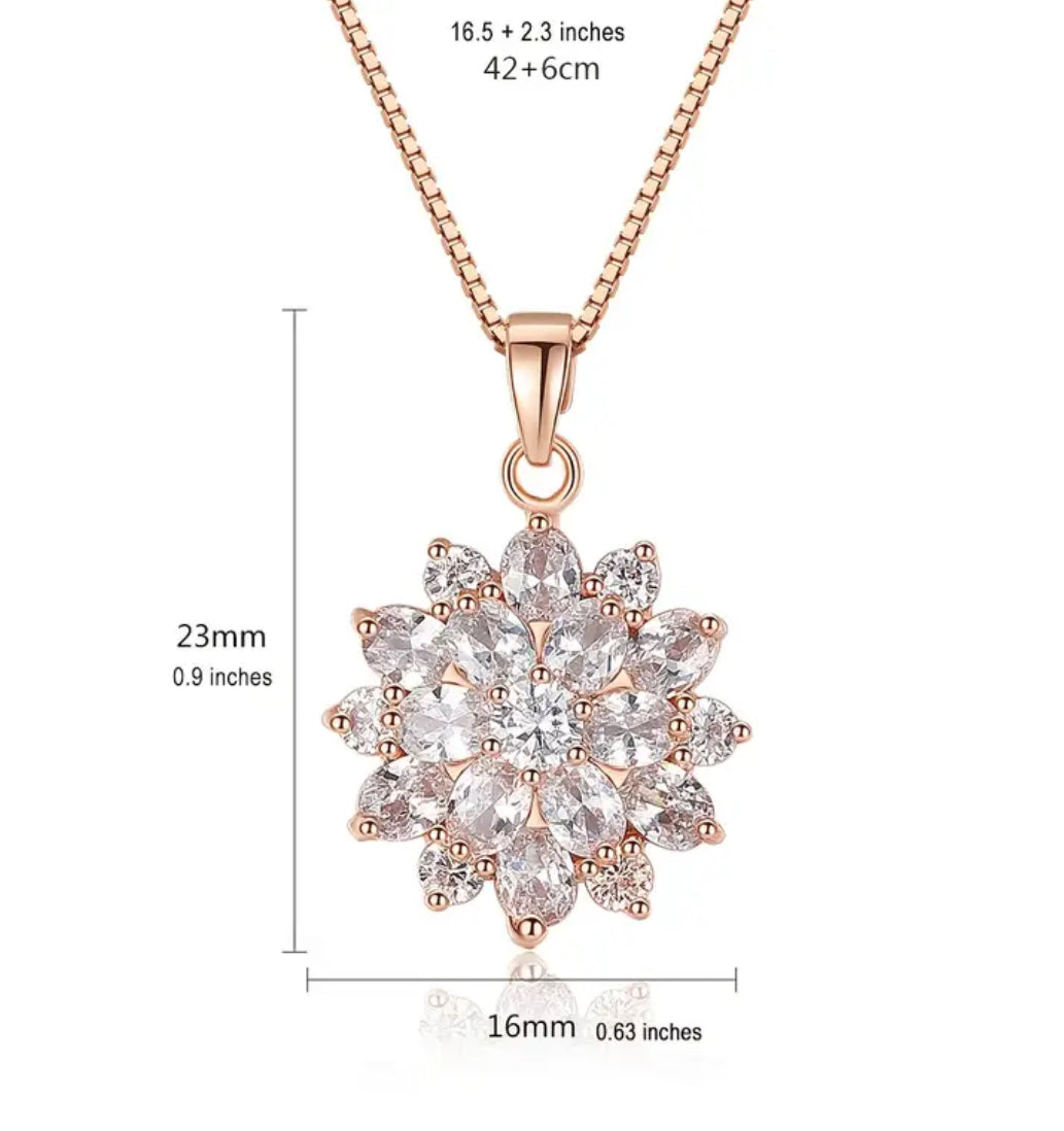 Rose Golden Color Sunflower Necklace For Women Zirconia Inlaid Pendant Necklace Fashion Jewelry