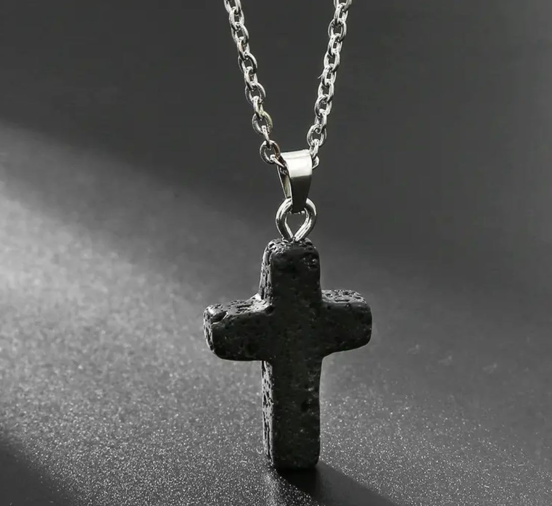 Natural Stone Cross Gemstone Pendant Necklace