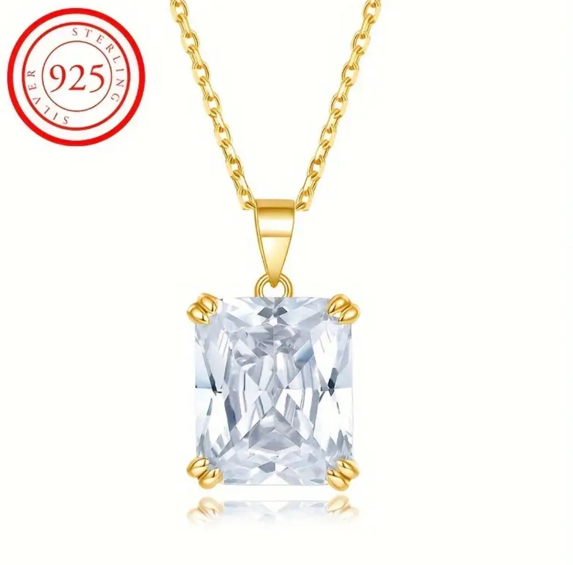 Elegant 18k Golden Plated 925 Sterling Silver Pendant Necklace Zirconia Stone Fashion Jewelry