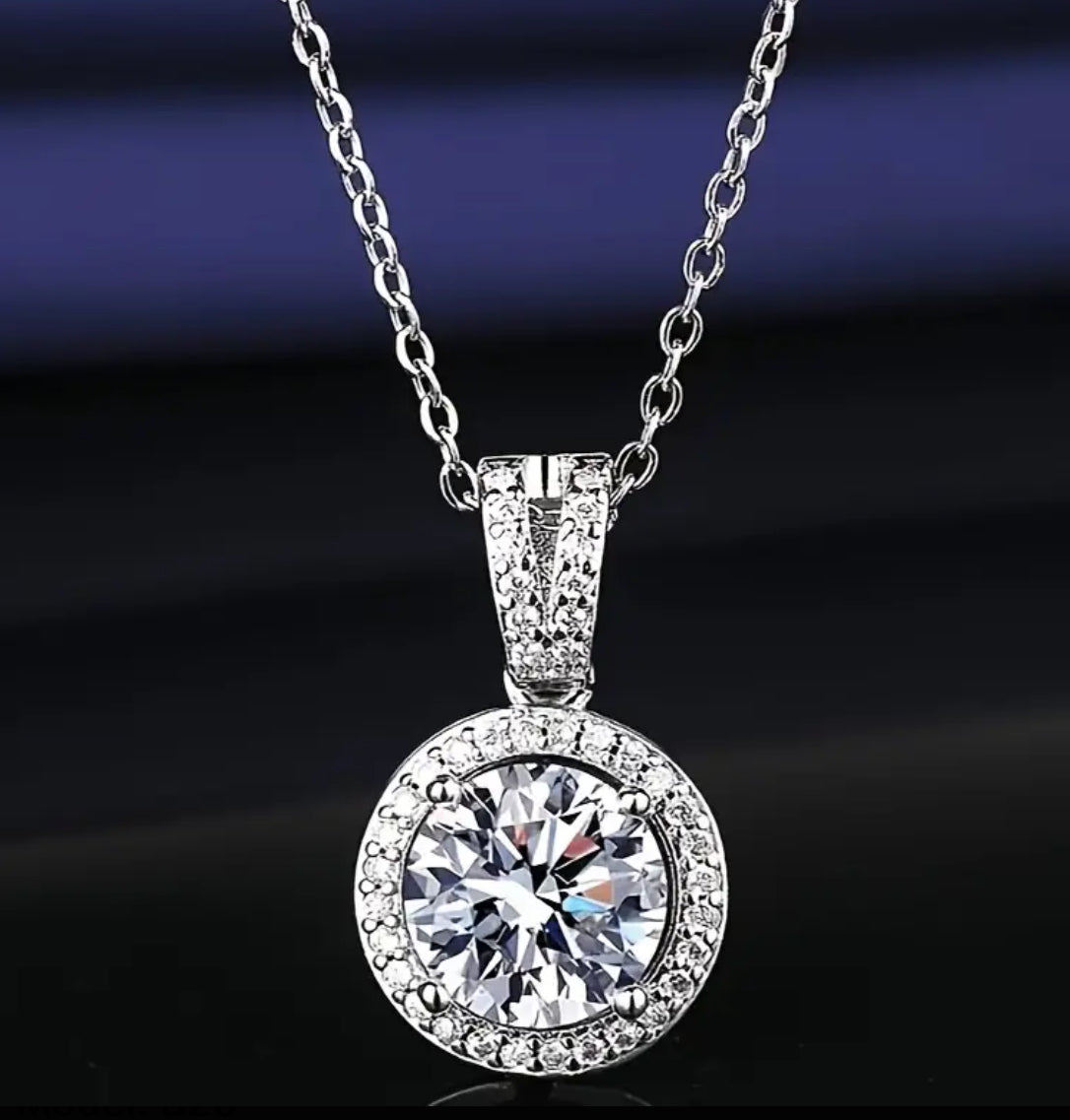 Luxury Elegant 3ct Moissanite Pendant Necklace Lovely Design White Gold Plated