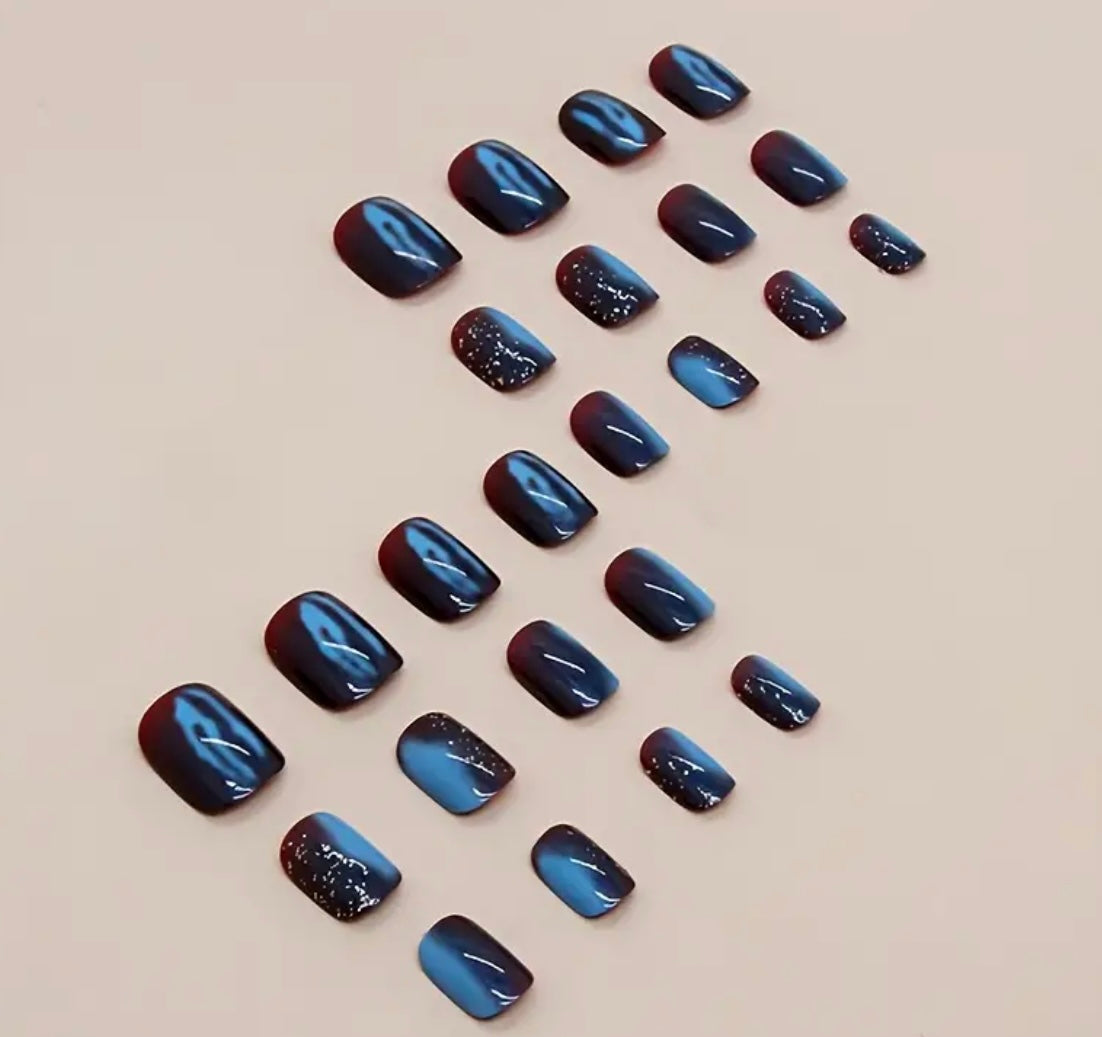 24 pcs Glossy Short Square Fake Press On Nails