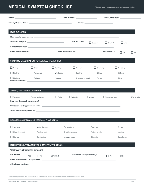 Symptom Record Checklist — actual source preview