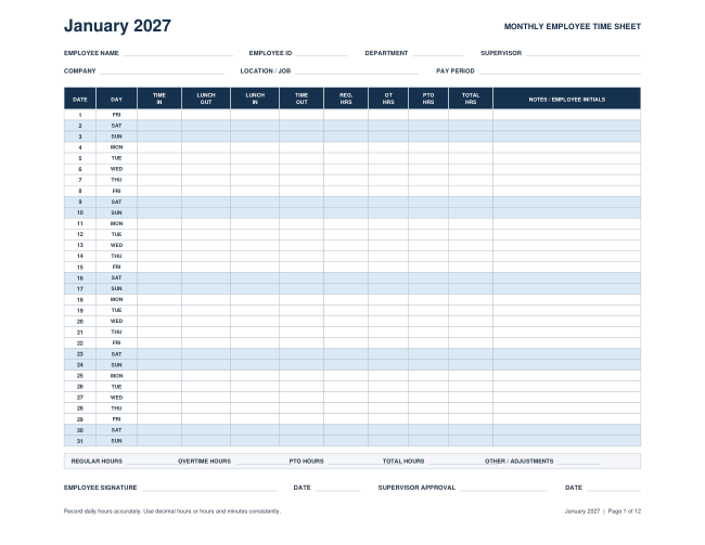 2027 Monthly Employee Time Sheets — actual source preview