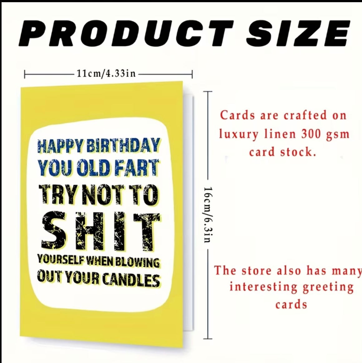 Birthday card dimensions: 11 by 16 cm, with 300 gsm linen cardstock