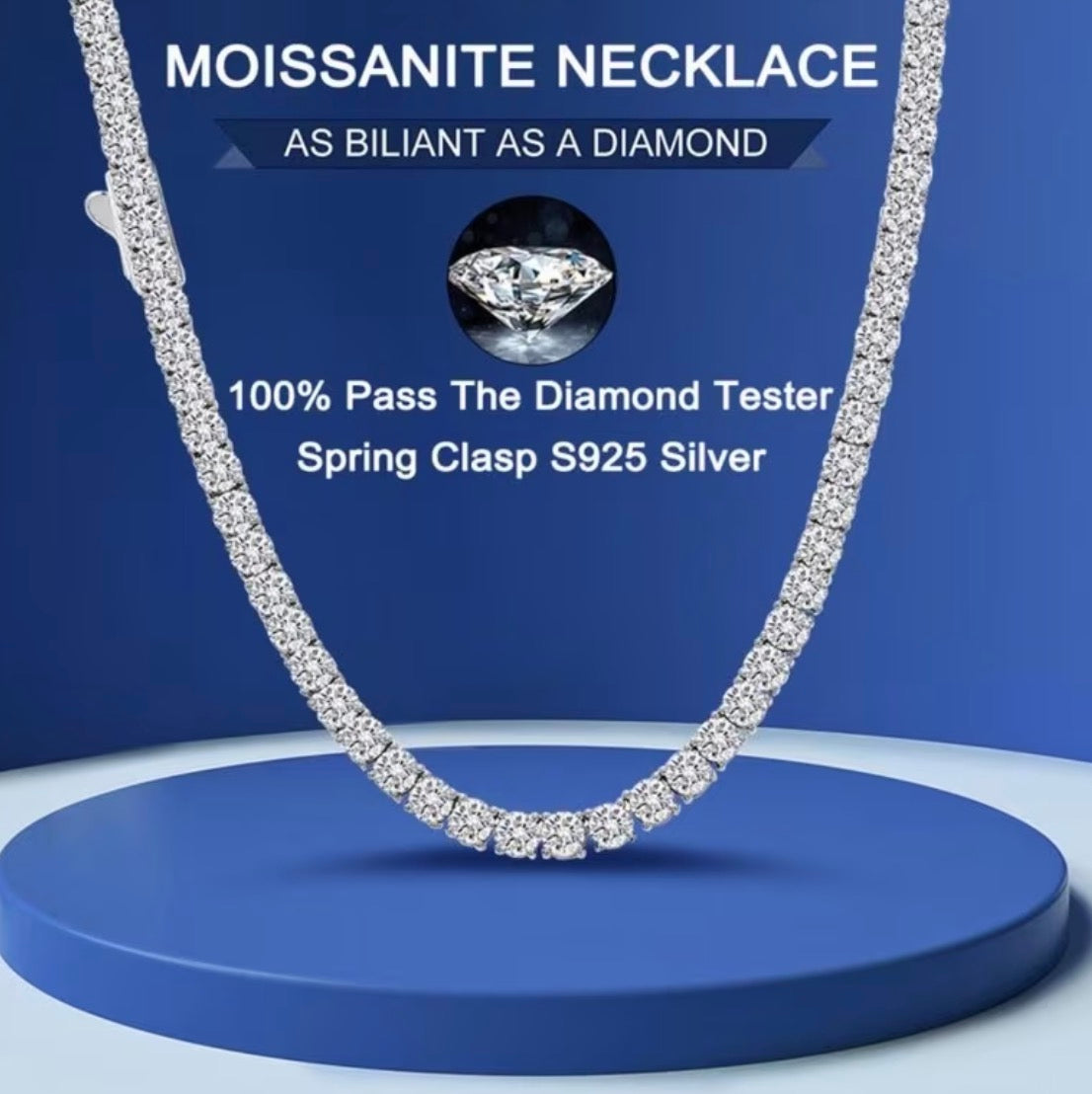 Silver-plated moissanite tennis necklace